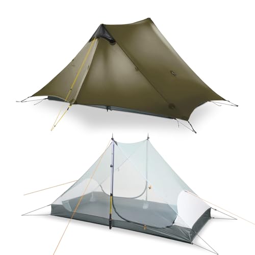 LANSHAN Ultralight Tent 3-Season Backpacking Tent for 1-Person or 2-Person Camping, Trekking, Kayaking, Climbing, Hiking - color: 2-person, khaki