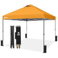 CROWN SHADES 10x10 Pop Up Canopy - Patented Center Lock One Push Instant Outdoor Canopy Beach Tent with STO-N-Go Bag 8 Stakes & 4 Sand Bags，Orange - style: Orange