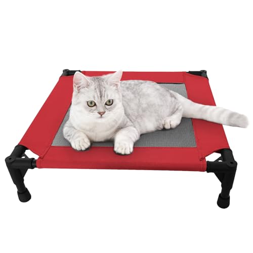Pozico Elevated Pet Bed with Breathable Mesh for Small Cat and Dog, Raised Cooling Pet Cot for Puppy and Kitty, 18.9x18.9 inch (Red Bed) - color: Red Bed