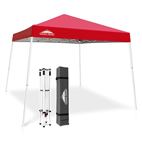 EAGLE PEAK 10x10 Slant Leg Pop-up Canopy Tent Easy One Person Setup Instant Outdoor Beach Canopy Folding Portable Sports Shelter 10x10 Base 8x8 Top (Red) - color: Red, size: 10x10