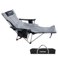 Reclining Camping Chair with Removable Footrest Lounge Chair with Headrest, Cotton Cushion, Portable Adjustable Folding Chairs - color: Gery, size: 1 pack