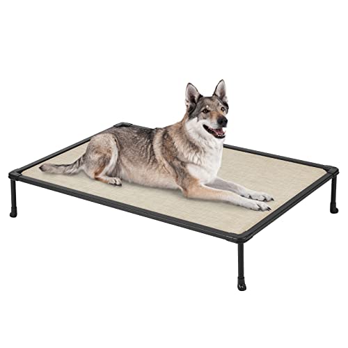 Veehoo Chewproof Elevated Dog Bed - Cooling Raised Pet Cot, Breathable Mesh, Washable & Non-Slip for Large Dogs, Indoor/Outdoor, Beige Coffee Mat and Black Frame, 49x33inches (Model CWC2203A03) - color: Beige Coffee, size: 49.0"L x 33.0"W x 9.0"Th