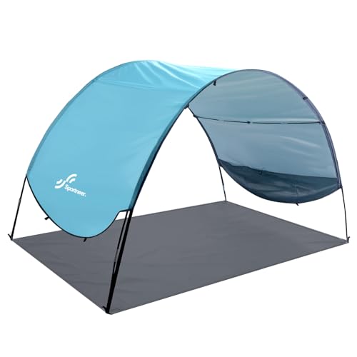 Sportneer Beach Tent Sun Shelter Beach Shade Canopy UPF 50+ UV Protection with 8 Wind Ropes and 12 Ground Stakes for Beach Camping Backyard Picnic Outdoor (Light Blue)