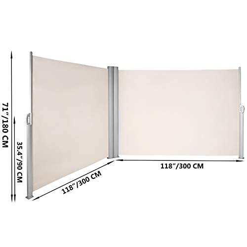 VEVOR Retractable Side Awning, UV 50 71''x236'' Rugged Full Aluminum Rust-Proof Side Awning Patio Sunshine Privacy Divider, 280 g Thicken Wind Screen, for Courtyard, Roof Terraces Pools, Beige - color: Beige, size: 71''*236''