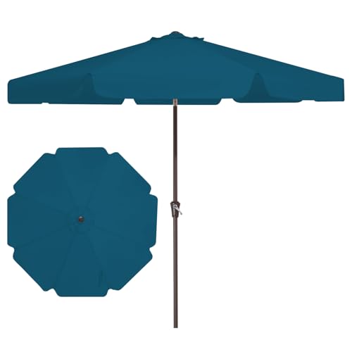 JEAREY 9 FT Patio Umbrella Outdoor, Table Umbrellas Market Umbrella w/Push Button Tilt/Crank, 8 Sturdy Ribs(Cerulean) - color: Cerulean