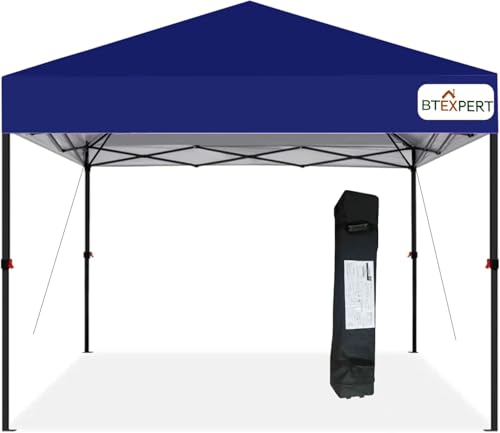 BTExpert 10x10 1-Person One Push Setup Instant Canopy Pop Up, 1 Touch Portable Folding Shelter Outdoor Gazebo Shade Tent w/Adjustable Height, Wind Vent Carrying Wheeled Bag Home Event Garden BBQ - color: Blue, size: 10x10ft