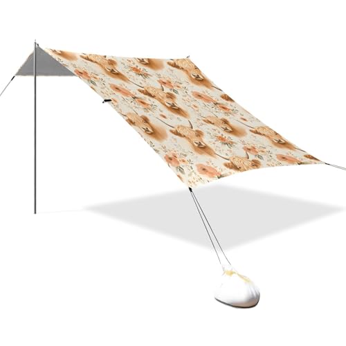 ALAZA Cattle Flower Pattern Beach Tent Sun Shelter Portable Canopy Sunshade for Outdoor, Camping, Picnics, Backyard Fun, 10x9 ft