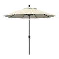 California Umbrella 9' Round Aluminum Market Umbrella, Crank Lift, Push Button Tilt, Black Pole, Antique Beige Olefin - color: Antique Beige