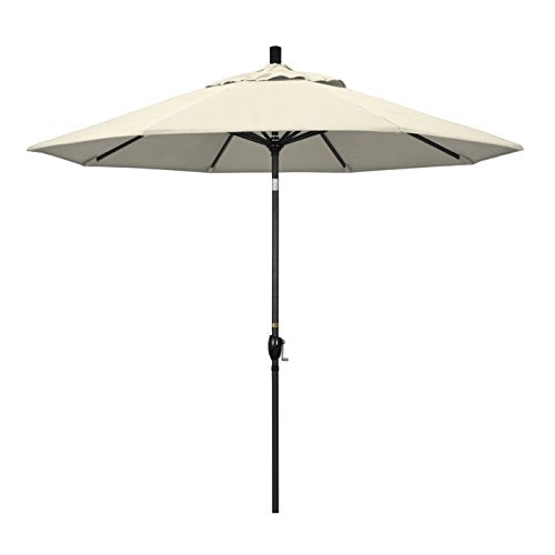 California Umbrella 9' Round Aluminum Market Umbrella, Crank Lift, Push Button Tilt, Black Pole, Antique Beige Olefin - color: Antique Beige