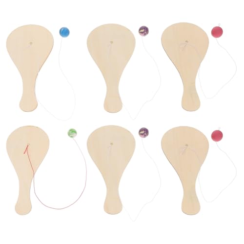 Garneck 6pcs Wooden Paddle Ball with String: DIY Blank Paddle Rackets - Unfinished Painting Graffiti for Kids Crafts Fun Party Favor Family Paddleball Game