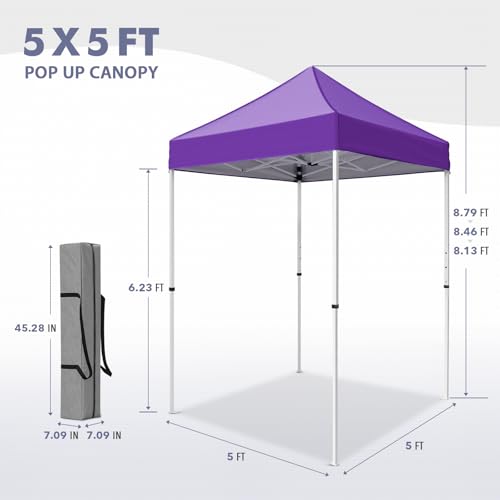 5x5 Pop Up Canopy Tent, Instant Portable Beach Canopy, Outdoor Tent with Carry Bag for Camping, Sports, Tailgating, Events, Purple - color: Purple, size: W/O Wall