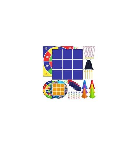 Carnival Games Set, Giant Tic Tac Toe Games, 4.5ft x 4.5ft Double-Sided, 26" Dart Board with Sticky Balls, Soft Plastic Cones Ring Toss Game Set for Kids Adults Family Outdoor Lawn Yard Birthday Party - size: D+GTD-T