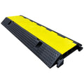 Electriduct 1.2 Inch Hose and Pipe Ramp 3 Channel Traffic Cable Protector Wire Cord Cover 10,000 lbs per Axle - Rubber Black Base/Yellow Lid