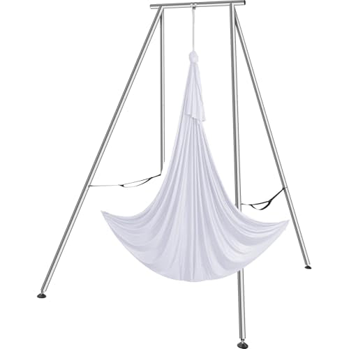 VEVOR Yoga Stand Frame, Max 441-551 lbs Load Swing Stand, Triangular Structure Aerial Rig, Aerial Silk Stands with Yoga Hammock, Standard & Height-Adjustable Version - color: White, style: Standard Version