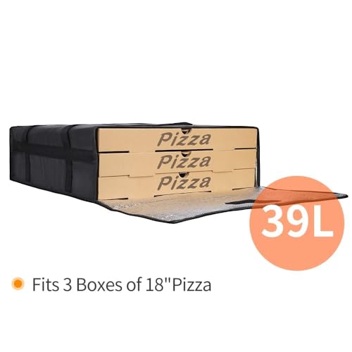 Bodaon Pizza Bags for Delivery, Insulated Pizza Delivery Bag for Delivery Drivers, 20" x 20" x 6" Pizza Warmer Bags for Carry Hot, Commercial Food Warmers for Catering, Pizza Carrier, Black - color: Black, size: 20" x 20" x 6"H