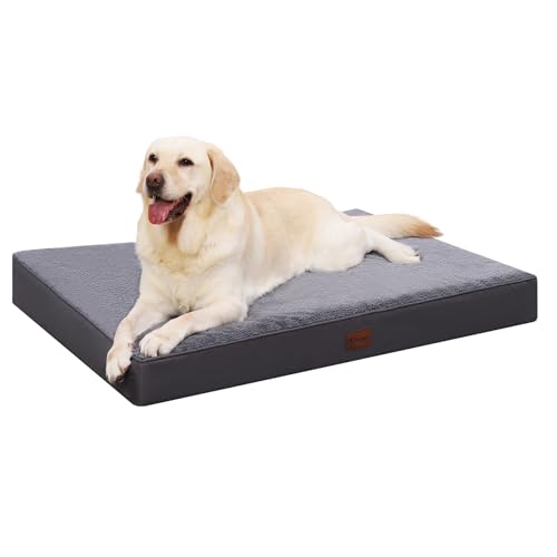 Waterproof Dog Bed Medium Size Dog Orthopedic Dog Beds for Crate with Removable Washable Cover Egg-Crate Foam Pet Pad Mat with Anti-Slip Bottom, 35x22 Inch, Grey - color: Grey, size: 35"L x 22"W x 3"H