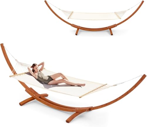 ECOTOUGE 13 FT Hammock with Stand, Heavy Duty Hammock Stand, 2 Person Heavy Large Hammock Bed for Porch, Patio, Balcony, Garden, Backyard, Load 550lbs 550LBS, White-Yellow - size: 13FT
