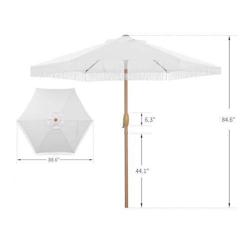 GDY 7.5FT Tassel Patio Umbrella Outdoor Table Umbrella,Market Umbrella with 6 Sturdy Ribs, with Push Button Tilt and Crank for Garden, Lawn, Deck, Backyard & Pool (Bright White) - color: Bright White, size: Umbrella Only