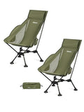WildCall Lightweight Folding High Back Camping Chair with Head Support, Compact Beach Chair with Anti-Sinking Large Feet and Three Tilt Angles Adjustment - color: 2 X Green High Back