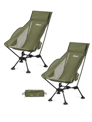WildCall Lightweight Folding High Back Camping Chair with Head Support, Compact Beach Chair with Anti-Sinking Large Feet and Three Tilt Angles Adjustment - color: 2 X Green High Back