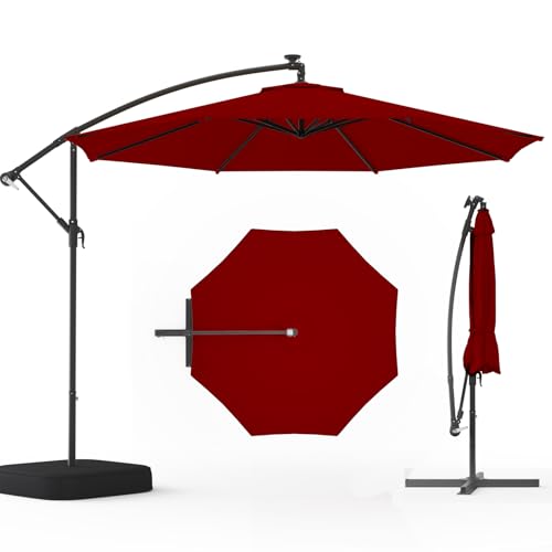 10FT Patio Umbrella with Base Included, Outdoor Offset Cantilever Umbrella, Infinite Tilt, UV Protection for Backyard, Lawn, Garden & Pool - color: Burgundy, size: 10FT w/Base (Offset Umbrella)