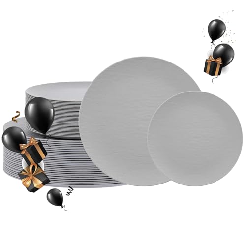 WONDERFUL 32pcs Light Grey Plastic Plates Reusable Unbreakable & Dishwasher safe Dishes Set Outdoor Plates Includes:16 Dinner 10" and 16 Dessert Plate 7.3" Ideal for BBQ Camping Outdoor Party - color: Light Drey