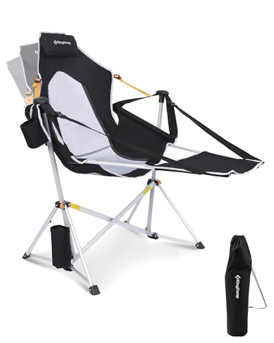 KingCamp Hammock Chair with Footrest – Heavy Duty Swinging Rocking Camping Chairs for Adults up to 400lbs, Folding Portable Oversized Rocker with Cup Holder & Pillow for Outdoor Beach Lawn RV Sports - color: Footrest Deluxe Black/Mesh
