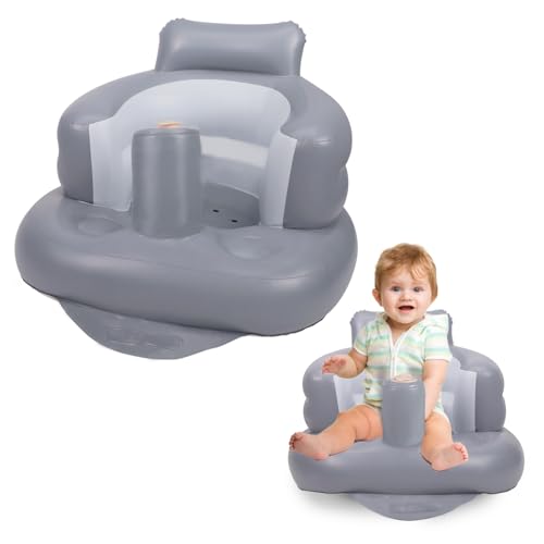 AirSwim Inflatable Baby Seat, Inflatable Baby Chair for Babies 3 Months and Up, Summer Blow Up Chair with Built in Air Pump, Infant Floor Seats for Learning to Sit, Palying, Camping, Grey - color: Grey