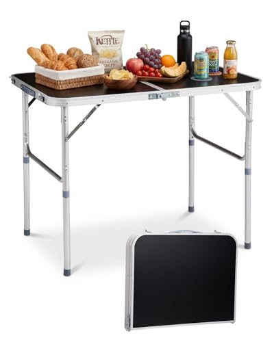 Outvita 3ft Portable Folding Camping Table, Outdoor Waterproof Adjustable Height Table, Aluminum Lightweight Suitcase Foldable Table for Picnic BBQ Beach Dining - color: Black, size: 35*24*28