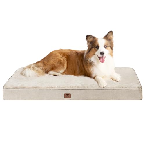 EHEYCIGA Orthopedic Dog Bed Waterproof 35"x23", Memory Foam Pet Bed for Larged Size Dogs, Washable Pet Mat with Removable Cover, Beige - color: Beige, size: 35.0"L x 23.0"W x 3.0"Th