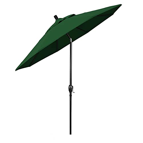 California Umbrella 9' Round Aluminum Market Umbrella, Crank Lift, Push Button Tilt, Black Pole, Hunter Green Olefin - color: Hunter Green
