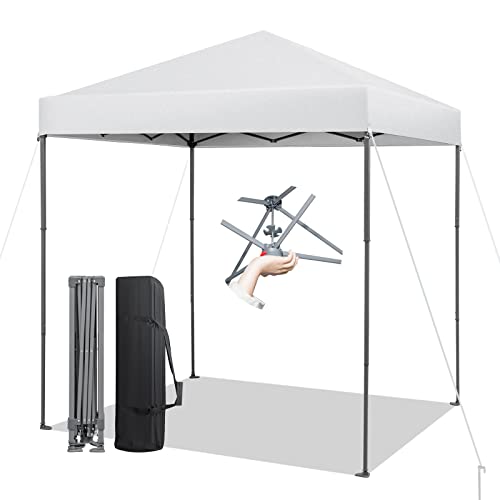 Tangkula 6.6x6.6 Ft Pop Up Canopy, 1 Person Instant Setup Portable Canopy Tent with Center Lock, UPF 50+ Sun Protection, 8 Stakes, 4 Ropes, Carrying Bag - color: White, size: 6.6x6.6FT