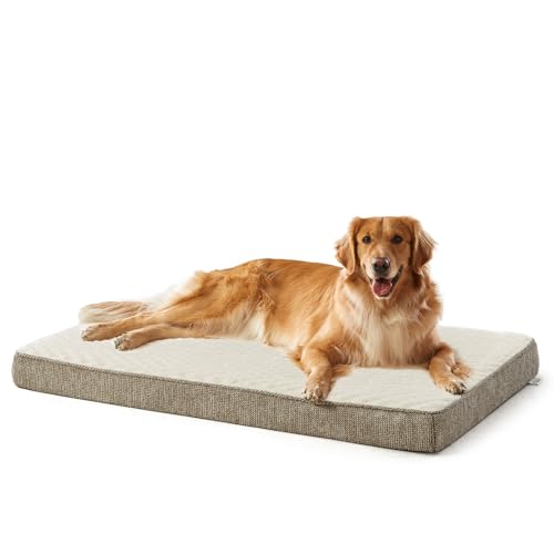 JOEJOY Orthopedic Dog Bed for Extra Large Dogs, Washable Dog Crate Bed Large Sized with Removable Cover, Egg Memory Foam Big Pet Beds, Beige, 47"x29" - color: Beige, size: XXL(47"x29")