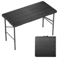 4 Ft Plastic Folding Table,Heavy Duty Portable Table for Indoor & Outdoor,Wood Grain Desktop & 350lbs Weight Capacity,Premium Solutions for Camping,Picnic,BBQ and Party - size: 4 ft (1-Pack) - Black