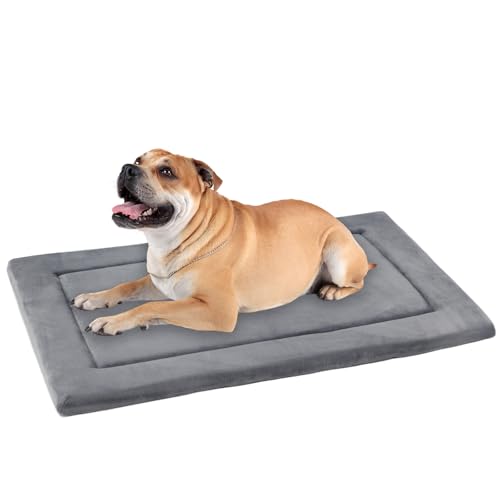 KHONSU PET Dog Bed Mat for Crate 1.1in Slim Cooling Pad Reversible Flannel & Waterproof Canva for Dogs up to 70 lbs - color: Grey, size: L