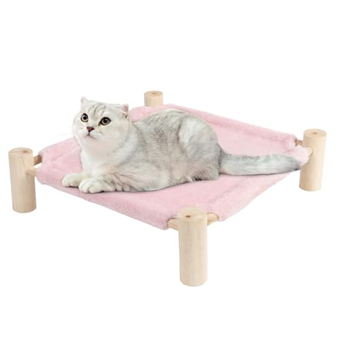 Patas Lague Cat and Dog Hammock Bed for Small Dogs, Brethable Wooden Cat Pet Rabbit Elevated Bed Cots Furniture for All Seasons Fleece Pink - color: Fleece Pink
