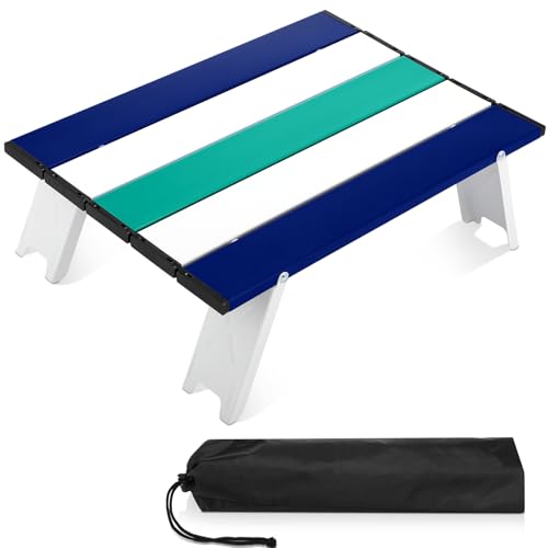 CroBlissful Beach Table Folding Camping Portable Table Striped White Aluminum Side with Carry Bag for Camping Picnics and Outdoor Activities(16x11x5 in,Cyan Green) - color: Cyan Green, size: 16x11x5 in