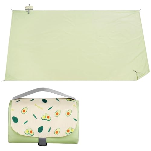 Ainiv Picnic Blanket, Waterproof Beach Blanket with Carry Handle, Foldable Portable Washable Beach Mat Sand-Free, Outdoor Mat in Green for 3-4 People for Camping, Picnic, BBQ - 59 x 83 inches - size: 59 x 83 inches (M for 3-4 People)