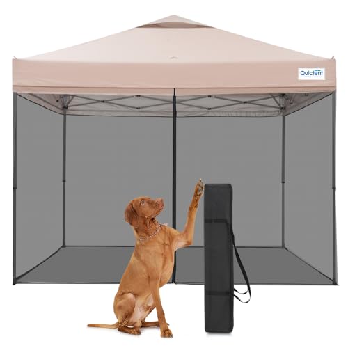Quictent 10x10 Pop Up Screened Canopy Tent, Instant Setup for 1 Person with Netting, Portable & Compact, Waterproof & UV Protection, Ideal for Camping, Beach, Parties, and Outdoor Events - color: Beige