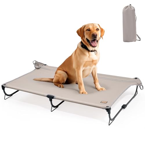 CANINE CANYON Daisy Cot, Large Foldable Elevated Dog Bed, Portable Raised Outdoor Folding Dog Cot, Cooling, Chew Proof, Waterproof, Heavy Duty Up to 160 Lbs for Camping/Home, Brown, 43"x27"x7” - color: Brown, size: Large