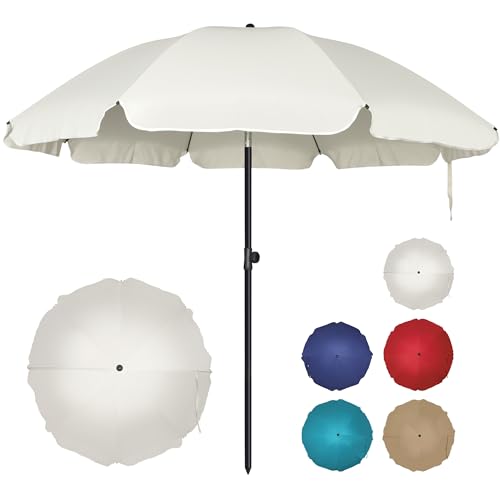 Blissun 6.5ft Patio Umbrella with Push Button Tilt & Height Adjustable, UV50+ Sun Protection with Sturdy Fiberglass Ribs & Iron Pole, Market Umbrella for Outdoor Table Garden Backyard Beach - color: Cream White