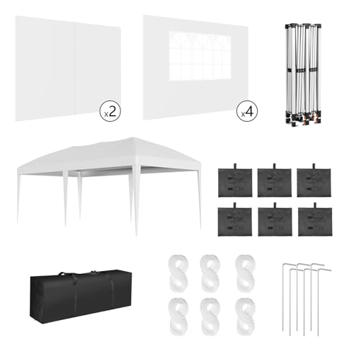 10x20 Pop Up Canopy with 6 Sidewalls, Waterproof Outdoor Wedding Gazebo Canopy with Removable Side Walls & 6 Sandbags, Ideal for Weddings, Parties, Backyard Events, Trade Shows - color: white