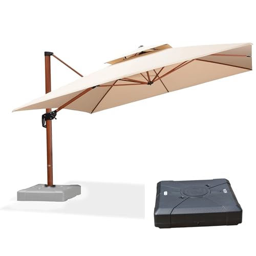 PURPLE LEAF 12ft Patio Umbrella with Base Outdoor Square Umbrellas Large Cantilever Umbrella Windproof Offset Umbrellas Heavy Duty Sun Umbrella for Garden Deck Pool Patio, Beige - color: Beige, size: 12'X12', style: Base Included