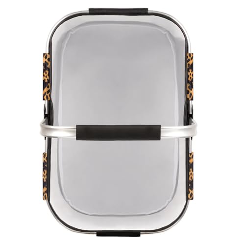 Romantic Leopard Print Love Heart Picnic Basket Large Collapsible Market Baskets Portable Reuasble Shopping Bags with Handles for Camping Beach Travel - color: Clear
