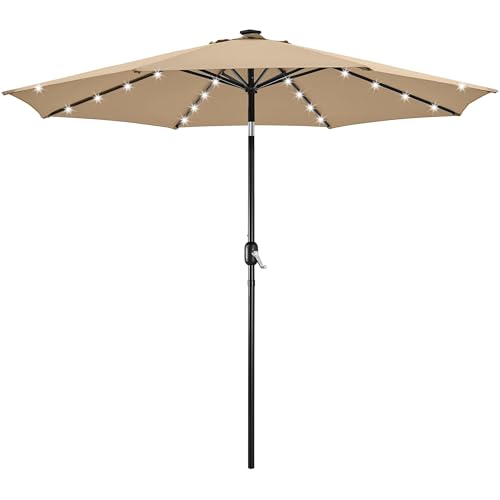 Yaheetech 10FT Solar Powered Patio Umbrella - UV Protection Market Table Umbrella w/ 32 LED Lights & Push Button Tilt & Crank Lift System for Garden/Lawn/Deck/Backyard/Pool,Tan - color: Tan, size: 10FT