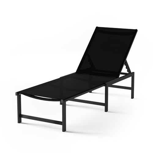 Chaise Lounge Chair Outdoor,Aluminum Patio Lounge Chairs,Lounge Chairs with 5 Adjustable Backrest for Outside Beach Lawn and Backyard,Black - color: Black, size: 1 Chair