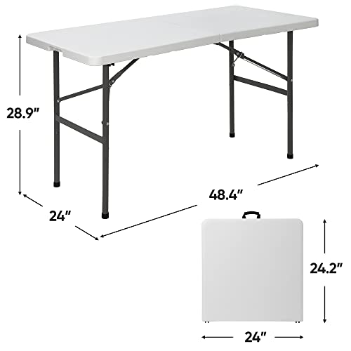 SUPER DEAL Portable 4 Foot Plastic Folding Table, Small Indoor Outdoor Heavy Duty Fold-in-Half Picnic Party Camping Barbecues Table with Carrying Handle, White - color: White, size: 48"x24", style: Rectangular