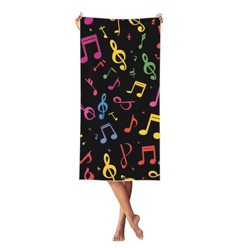 Music Notes Beach Towel 55x28 Inches Oversized Quick Dry Absorbent for Pool Yoga, Colorful Art Sand Towel Summer Vacation Gifts for Adults - color: White