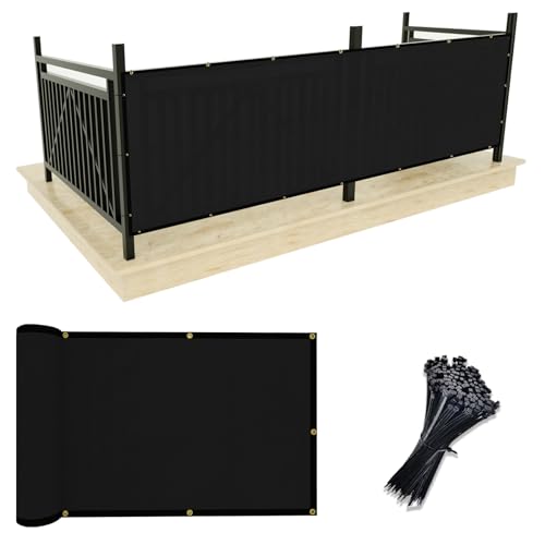 UPGRADE Balcony Privacy Screen Fence 3'x4' Black Outdoor HDPE Mesh Panels for Deck,Balcony,Backyard,Patio with Zip Ties,Customized Avaliable-3 Length