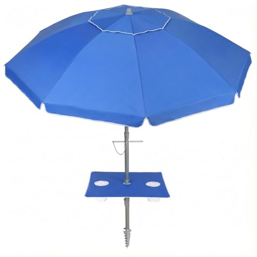 PASAMIC 7ft Beach Umbrella for Sand Featuring a 23'' Built-in Table with Sand Anchor & Tilt, UPF 50+ Protection Beach Umbrellas for Heavy Duty Wind Portable with Carry Bag and Hook, Dark Blue - color: Dark Blue, size: 7FT with Table